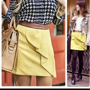 Anthropology HD in Paris Mini Faux Leather Quilted Lemon Skirt Size 12